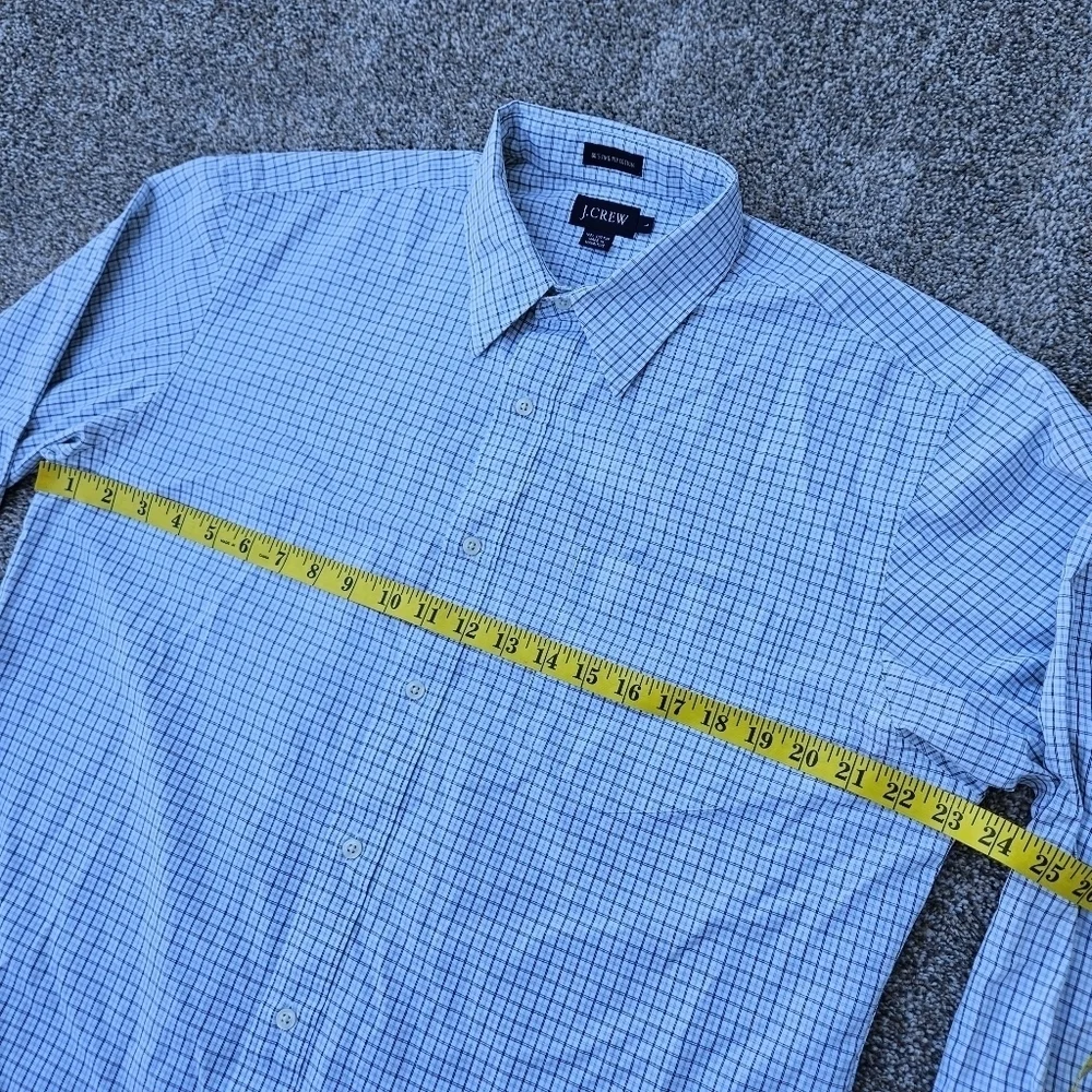 J Crew 80s 2 Ply Cotton LS Button Down Blue White Plaid Shirt Mens Large 16-16.5